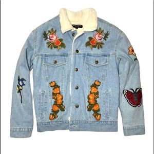 Central Park west denim jacket with fur and embroidery